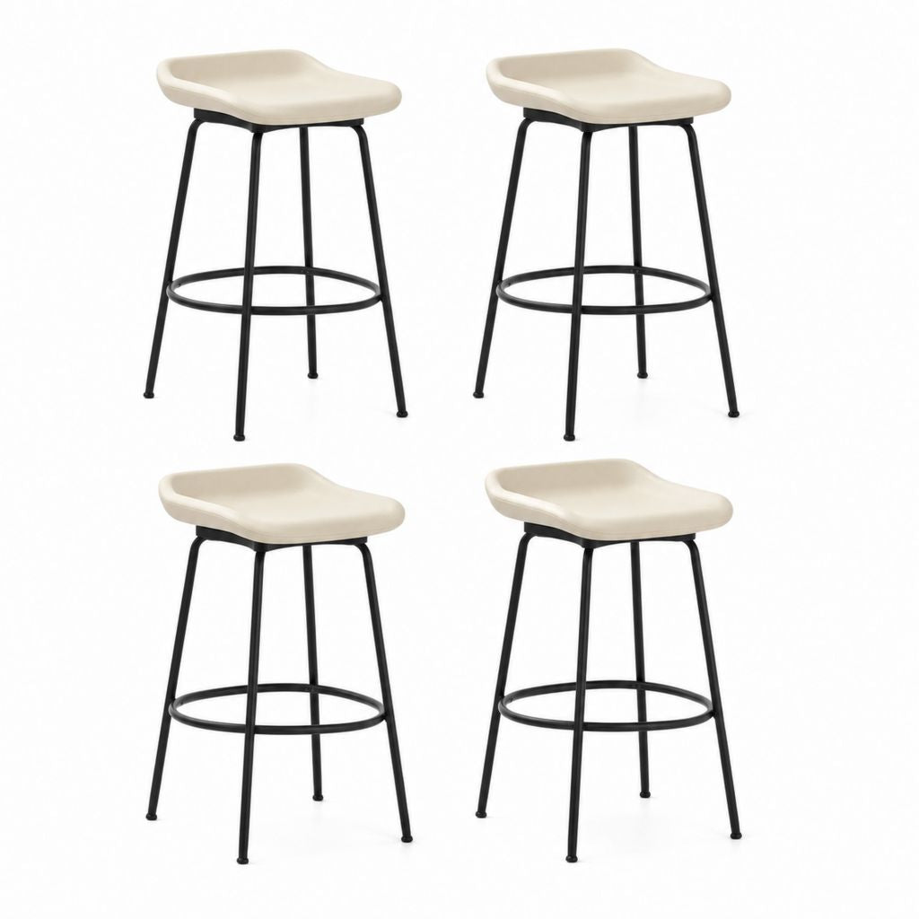 Set 4 sgabelli da bar avorio e nero in PP e acciaio con seduta sagomata 47 x 50 x 95 cm