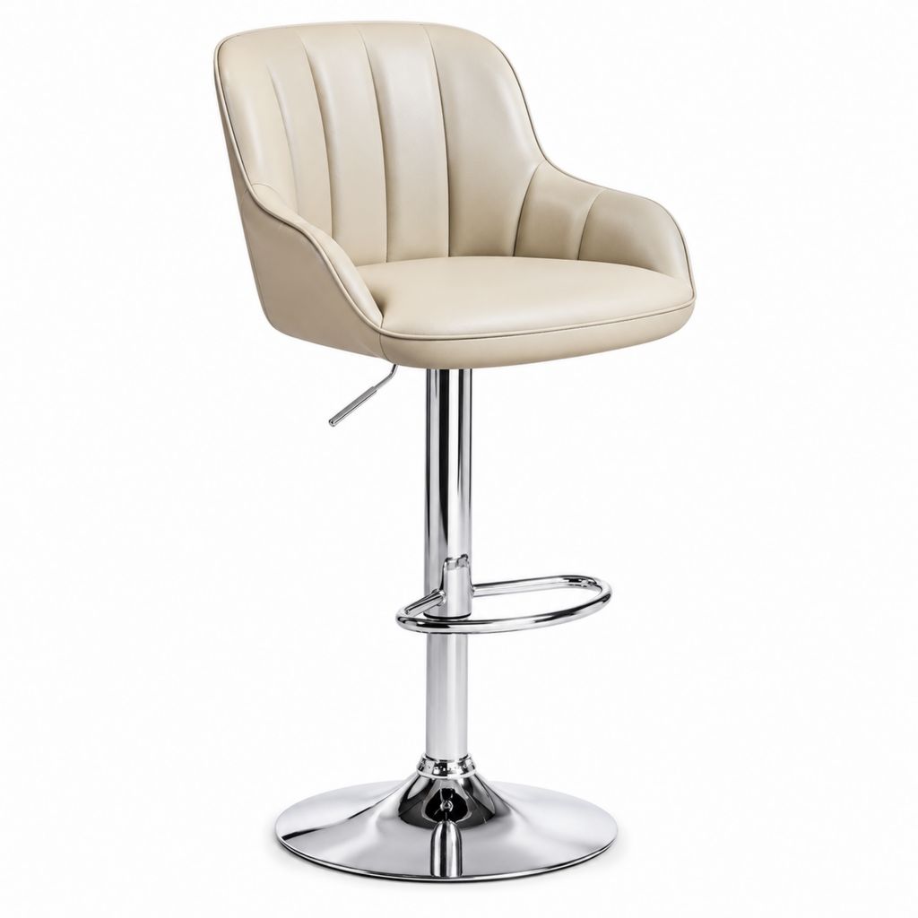 Sgabello da bar regolabile girevole beige in similpelle PU con base cromata 55 x 54 x 88-108 cm
