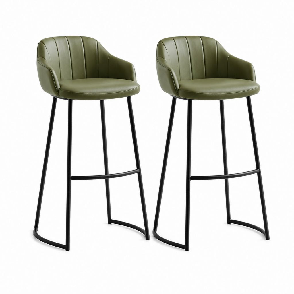 Set 2 sgabelli da bar verdi in similpelle PU con schienale e braccioli 51 x 54 x 99 cm