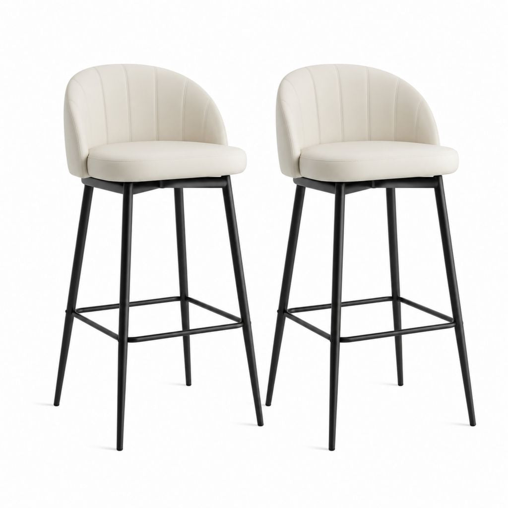 Set 2 sgabelli da bar crema in similpelle PU con schienale e struttura in acciaio 46 x 53 x 98 cm