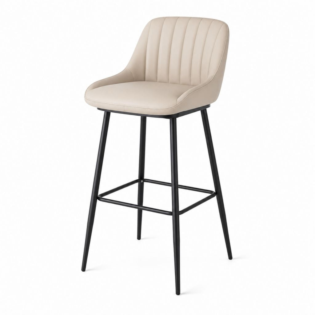 Sgabello da bar con schienale beige in similpelle PU e acciaio 50 x 53 x 100 cm