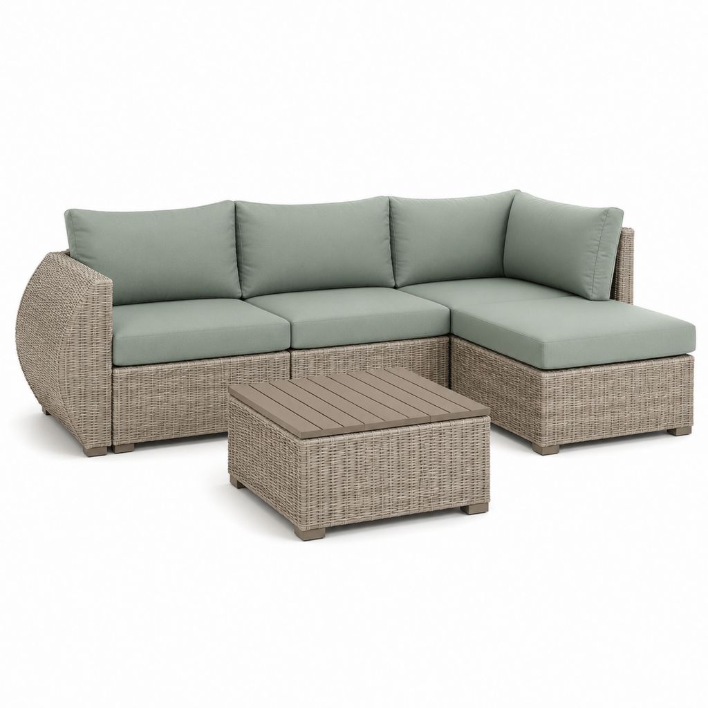 Set divani da giardino angolare 3 posti con tavolino grigio tortora in rattan PE 220 x 150 x 85 cm