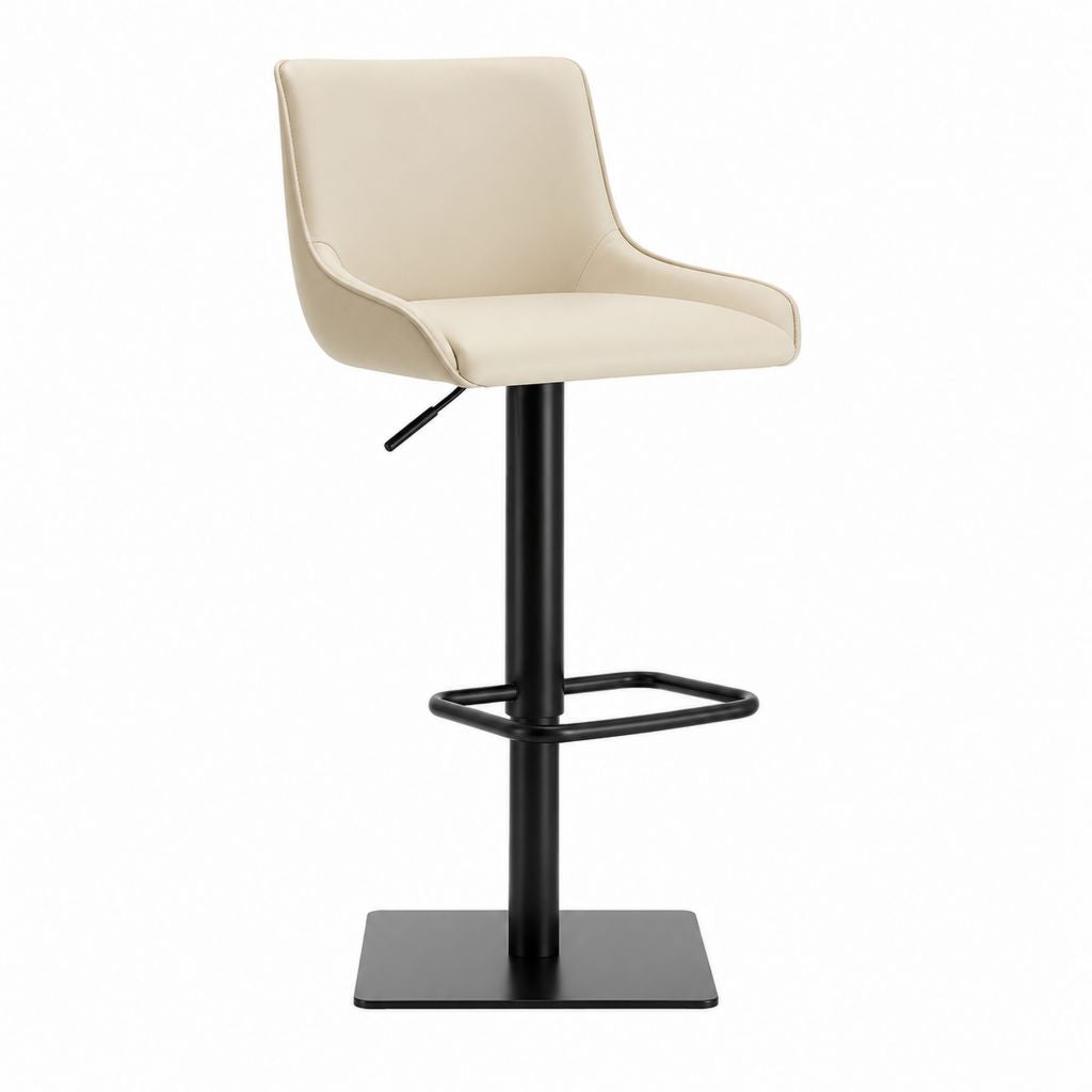 Sgabello da bar regolabile beige in PU con schienale e base quadrata in acciaio 52 x 54 x 91-111 cm