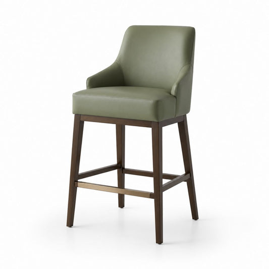 Sgabello da bar con braccioli verde oliva in PU e legno massello 55 x 59 x 105 cm