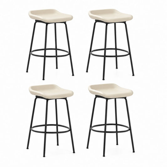 Set 4 sgabelli da bar avorio e nero in PP e acciaio con seduta sagomata 47 x 50 x 95 cm