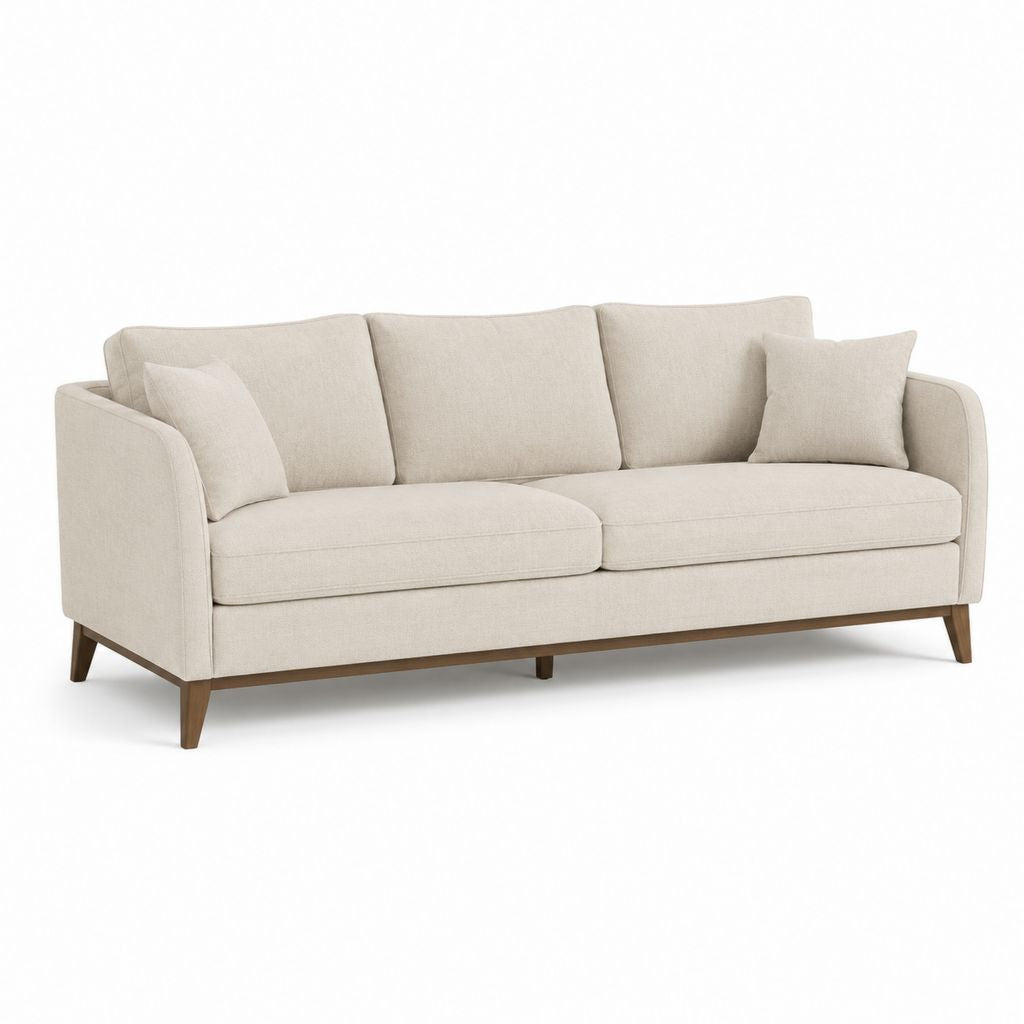 Divano 3 posti beige in poliestere rettangolare con cuscini 210 x 90 x 85 cm