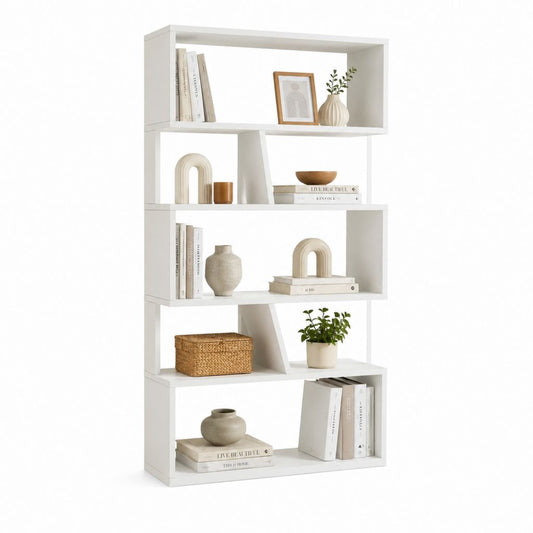 Libreria a 5 ripiani bianca in pannello truciolare nobilitato 80 x 30 x 180 cm