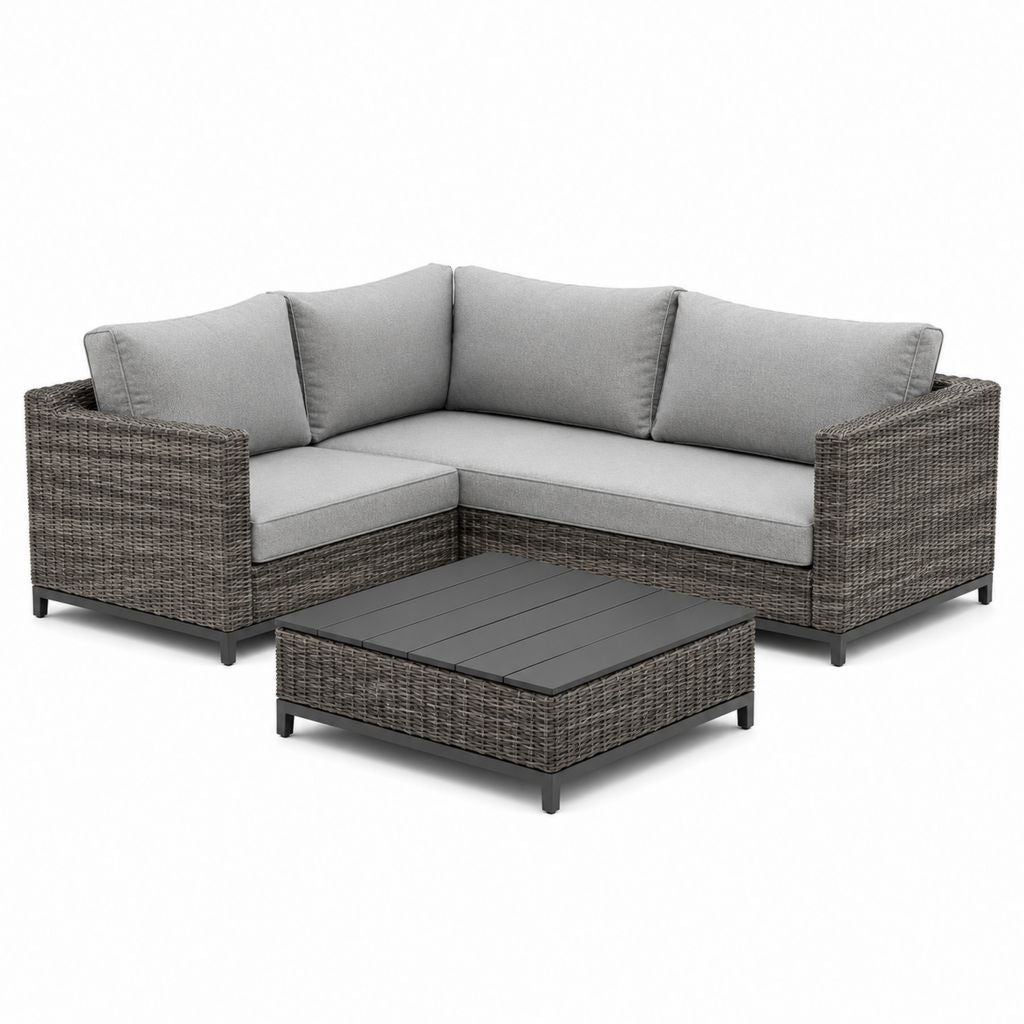 Set divano angolare da giardino con tavolino grigio in rattan PE 208 x 208 x 82 cm