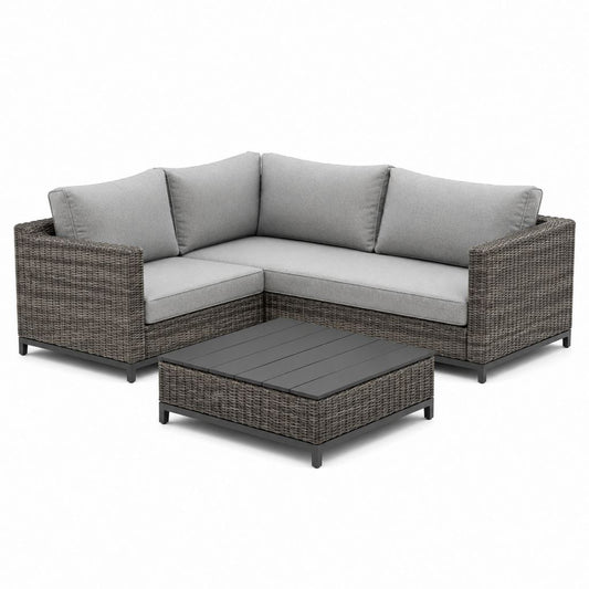 Set divano angolare da giardino con tavolino grigio in rattan PE 208 x 208 x 82 cm