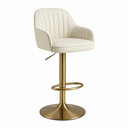 Sgabello da bar regolabile crema in similpelle PU e acciaio con base rotonda 54 x 52 x 94-115 cm