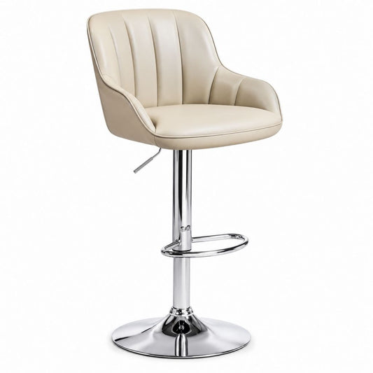 Sgabello da bar regolabile girevole beige in similpelle PU con base cromata 55 x 54 x 88-108 cm