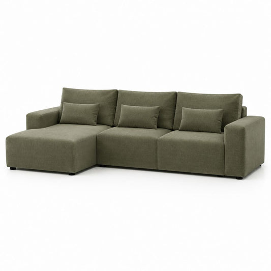 Divano angolare sinistro 3 posti verde oliva in poliestere a L 290 x 160 x 85 cm
