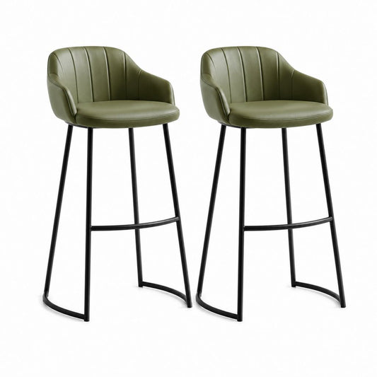 Set 2 sgabelli da bar verdi in similpelle PU con schienale e braccioli 51 x 54 x 99 cm