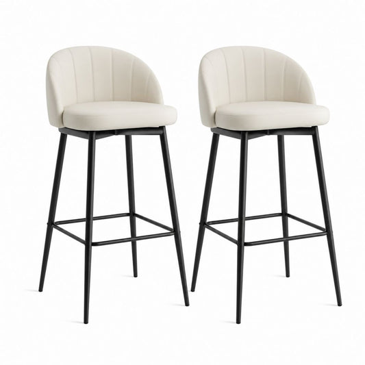 Set 2 sgabelli da bar crema in similpelle PU con schienale e struttura in acciaio 46 x 53 x 98 cm
