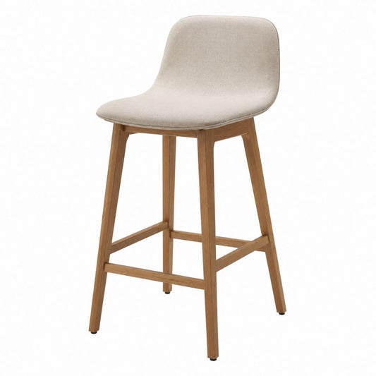 Sgabello da bar con schienale beige in poliestere e legno massello 48 x 54 x 100 cm
