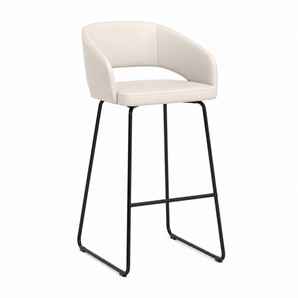 Sgabello da bar con schienale beige in PU e acciaio nero 54 x 52 x 99 cm
