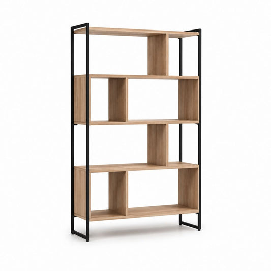 Libreria a giorno marrone e nero in pannello truciolare melaminico e acciaio 80 x 30 x 180 cm