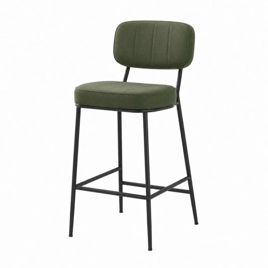 Sgabello da bar verde in velluto di poliestere con schienale e struttura in acciaio 99 x 48 x 52 cm