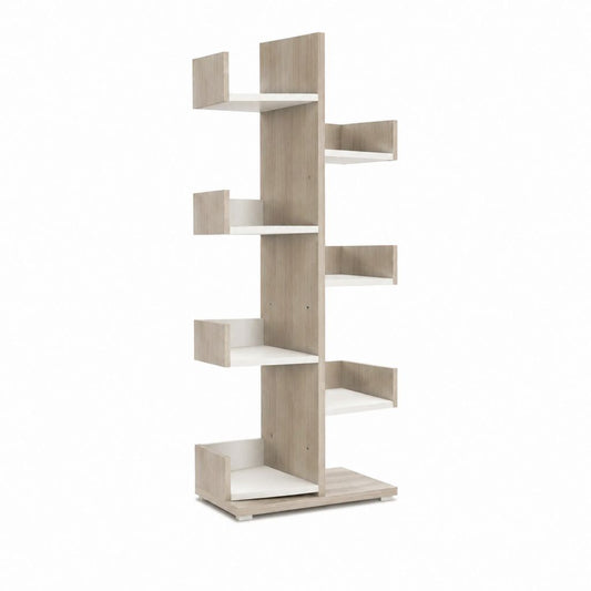 Libreria divisoria a 7 ripiani rovere chiaro e bianco in truciolare nobilitato 70 x 30 x 180 cm